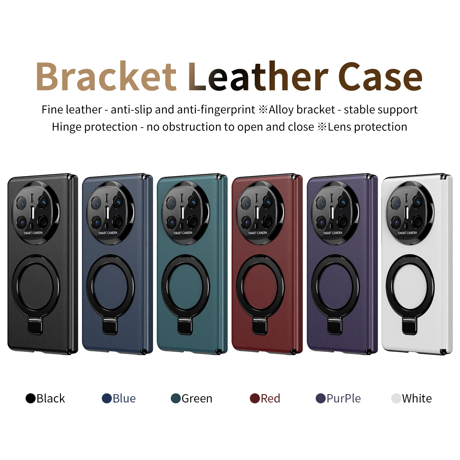 For Huawei Mate X6 X5 X3 Magsafe Case Luxury Matte Leather Folding Hinge Magnetic Rotating Ring Holder Shockproof Hard Back Case view 2