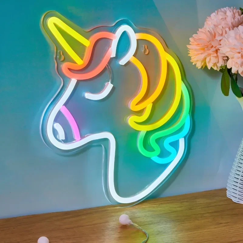 Backboard Led Neon Sign Light, Unicorn Neon Sign, Gift Party, Decorative Ornaments Lamp, Birthday Christmas Gifts For Wall Decor