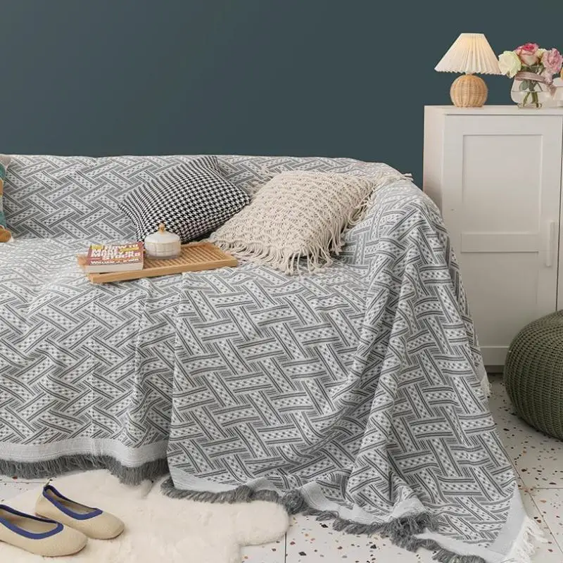 بطانية خيط قطني شمالي ، وسادة بسيطة ، منشفة شعر رملية ، بلون واحد ، بطانية غداء عصرية ، رياح داخلية ، مواسم أربعة