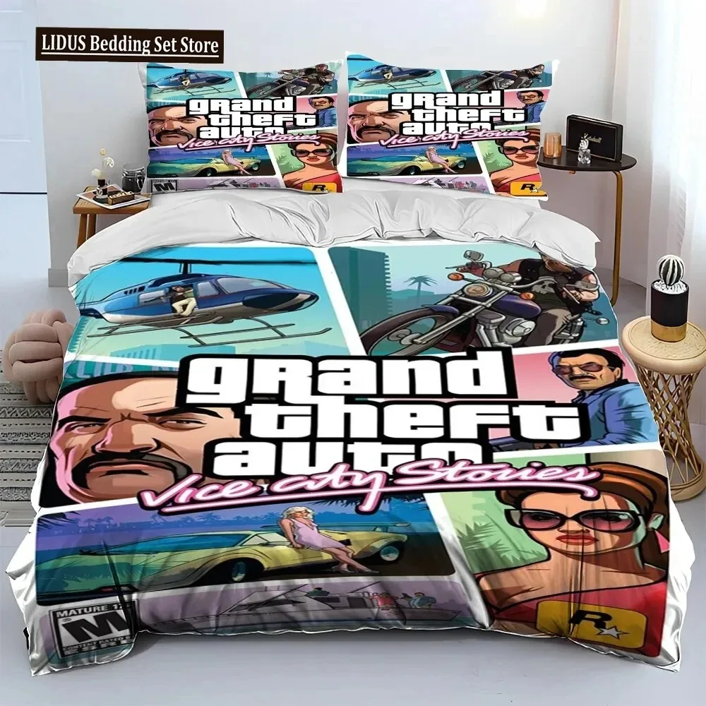 3D Grand Theft Auto GTA Game Gamer Comforter Bedding Set,Duvet Cover Bed Set Quilt Cover Pillowcase,king Queen Size Bedding Set