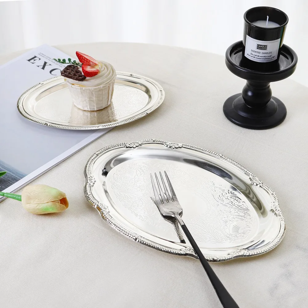 

HYS European Fruit Plate Silver Wrought Iron Cake Plate Kitchen Plate Hotel Cafe Fruit Wedding Dessert Table
