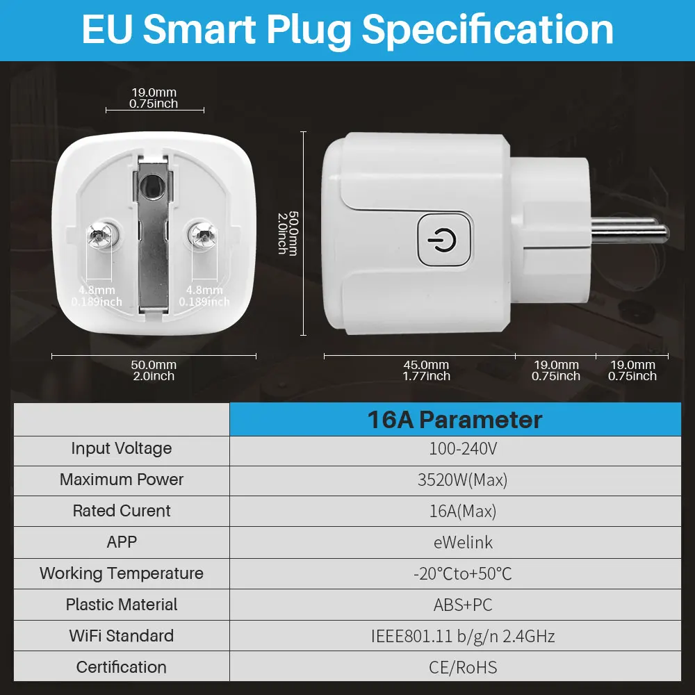 EWelink Smart Plug WiFi Socket with Timing/Countdown/Power Monitoring, Supports Home Assistant/Google Assistant/Alexa/Smartthing
