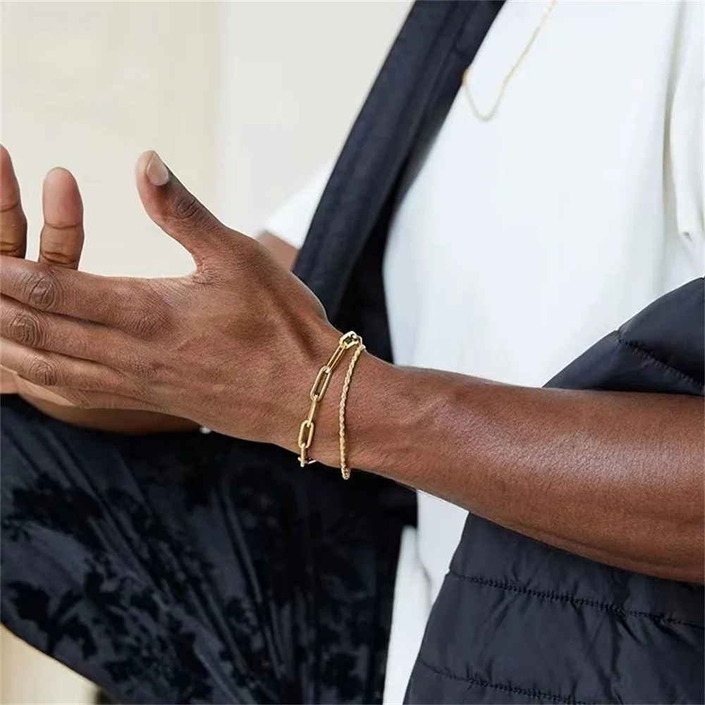 Mehrschichtiges Titanstahl-Kettenarmband für Männer, Goldfarbenes Gedrehtes Edelstahlarmband, Party-Schmuckarmband für Frauen – Detail 2