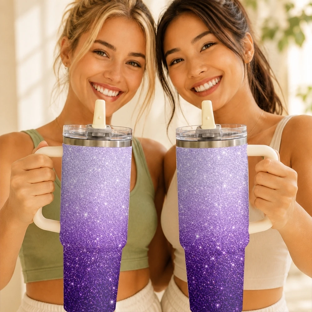 Sparkly Glitter Ombre Vacuum Flasks 40oz Thermal Tumbler with Handle Stainless Steel Vacuum Insulated Water Portable Mug Cup