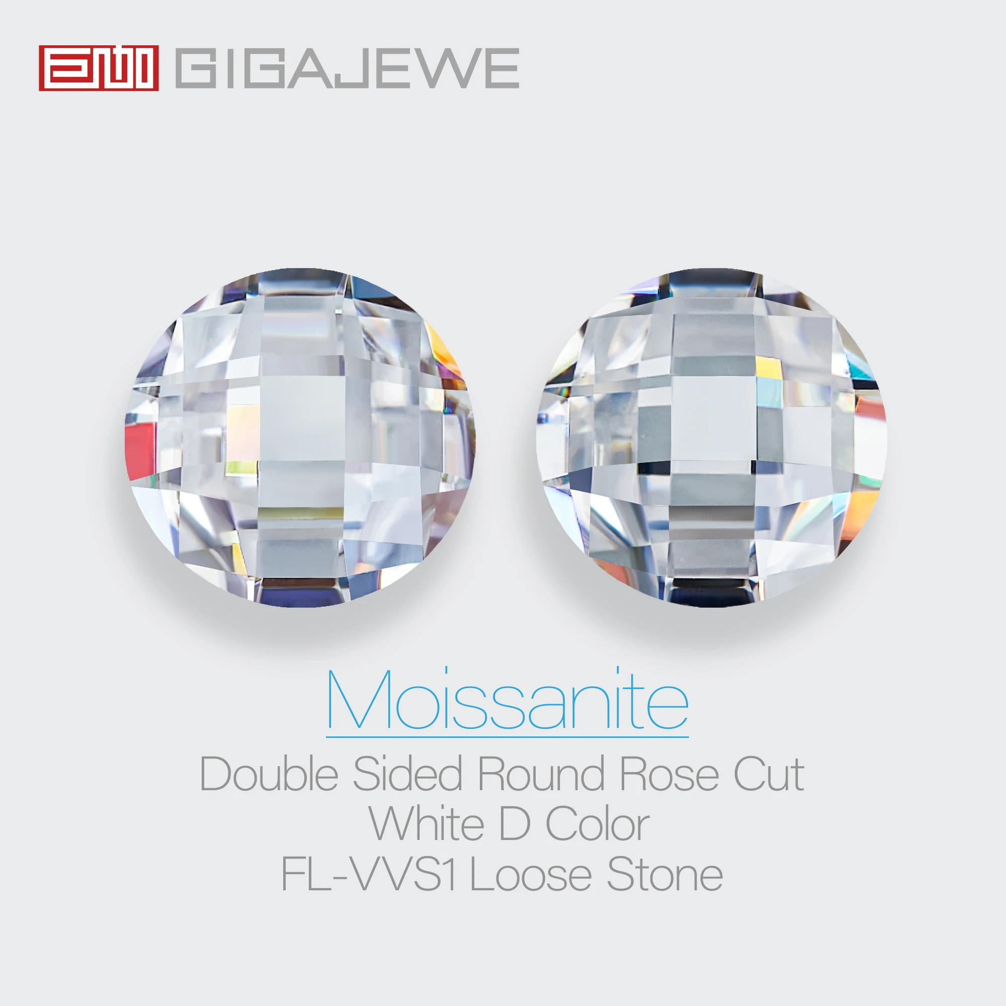 GIGAJEWE White D color Rose Cut Round Cut Moissanite Loose VVS1 Synthetic gemstone by Excellent Cut With Certificate