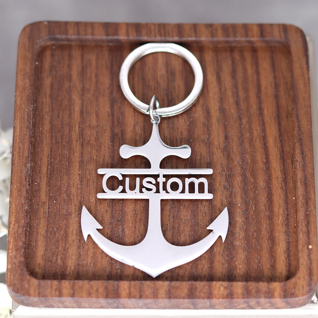 

QIMING Custom Name Boat Anchor Keychain For Men Stainless Steel Customized Pendant Key Ring Personalized Jewelry Birthday Gift