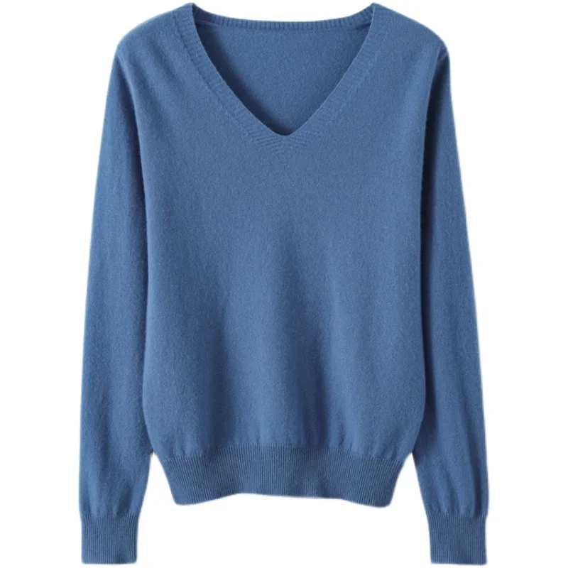 YSZWDBLX suéteres informales para mujer, jerséis lisos con cuello en V, jerséis para primavera y otoño, suéter para mujer, prendas de punto cálidas