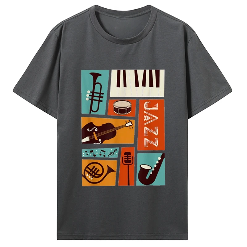 New Jazz Snare Piano Music Band T Shirt Musician Saxophone Trumpet Musical Instrument Funny Tee T-shirt Men Casual Streetwear