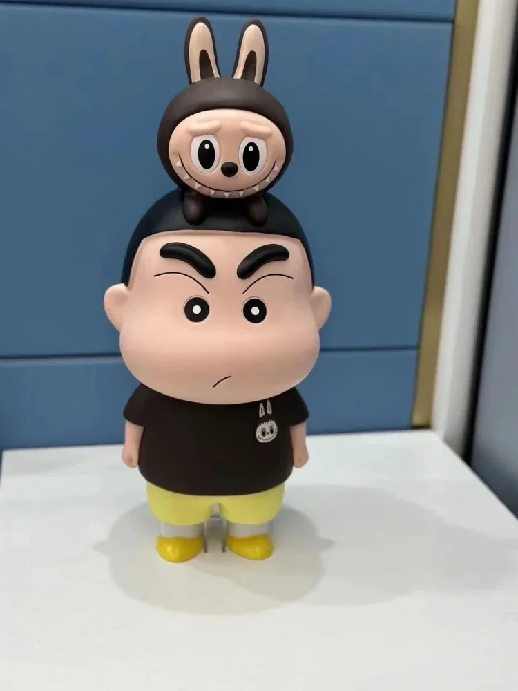 40cm Crayon Shin-chan With Labubu Anime Figure Pvc Model Handmade Trendy And Cute Model Ornaments Collectible Birthday Toy Gifts