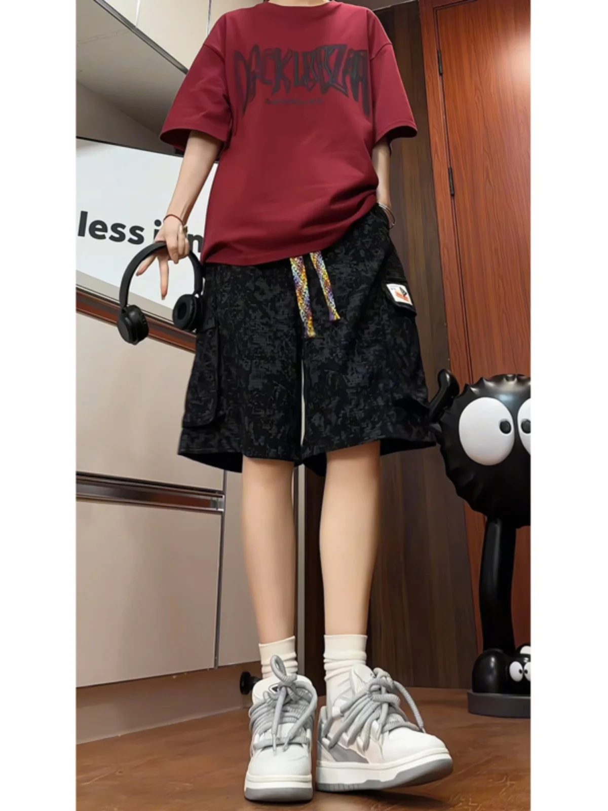 

Мужские летние спортивные шорты Bla Workwear в американском стиле, повседневные, средней длины, модные, с эффектом окрашивания и множеством карманов