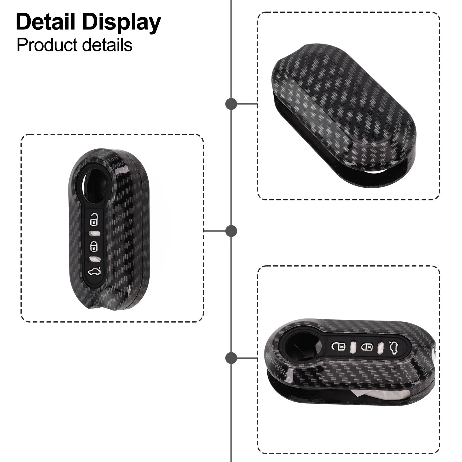 Carbon Finish Key Sleeve for Fiat 500 For Ducato For Abarth Punto For Doblo Remote Keys Maintains OEM Key Alignment
