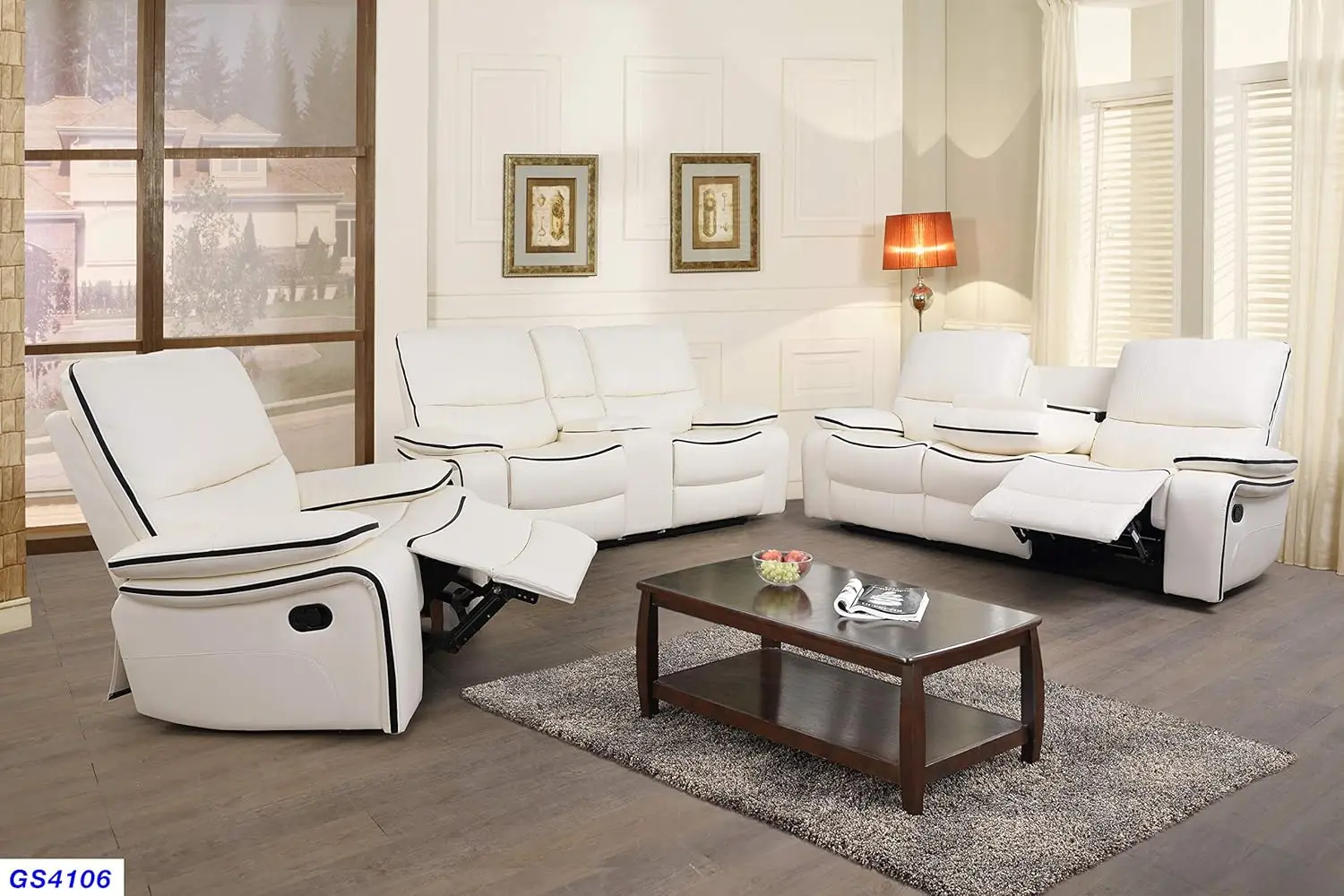 3-Piece Living Room Reclining Sofa Sets|Bonded Leather Upholstery|Manual Reclining