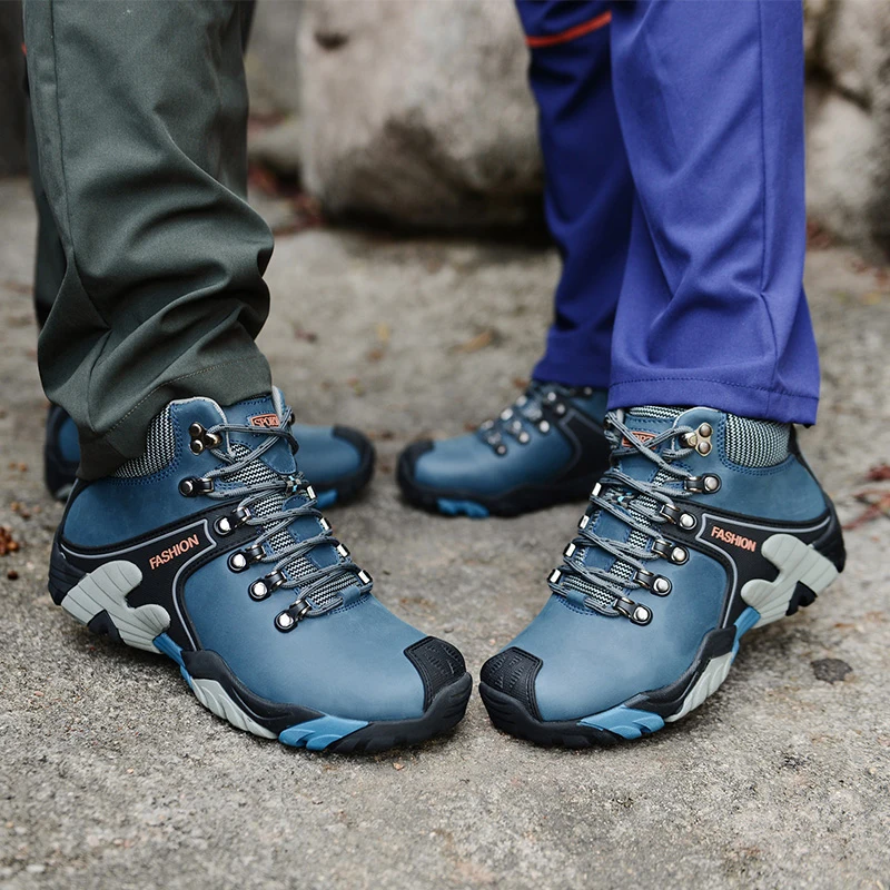 Botas de caça ao ar livre para homens, sapatos de trekking de couro confortáveis, sapatos de escalada de alta qualidade inverno