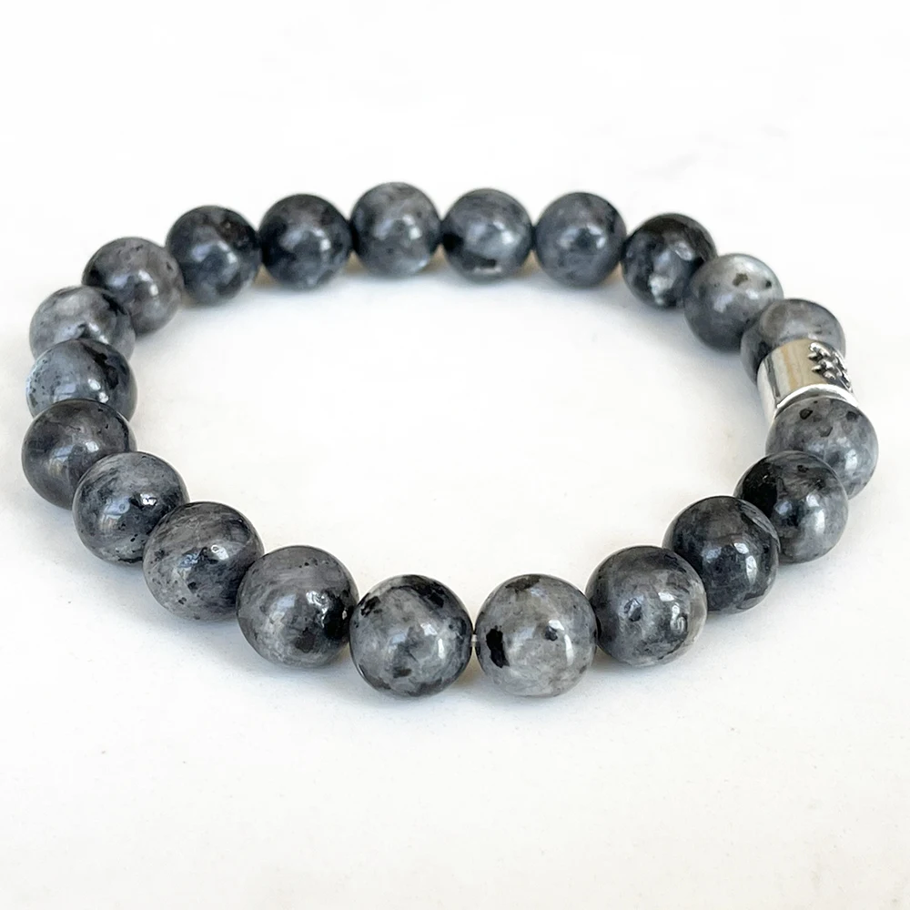 Ruberthen Womens Fashion Aquarius Zodiac Bracelet 8 MM Gray Larvikite Energy Wrist Mala Natural Handmade Gemstone Jewelry