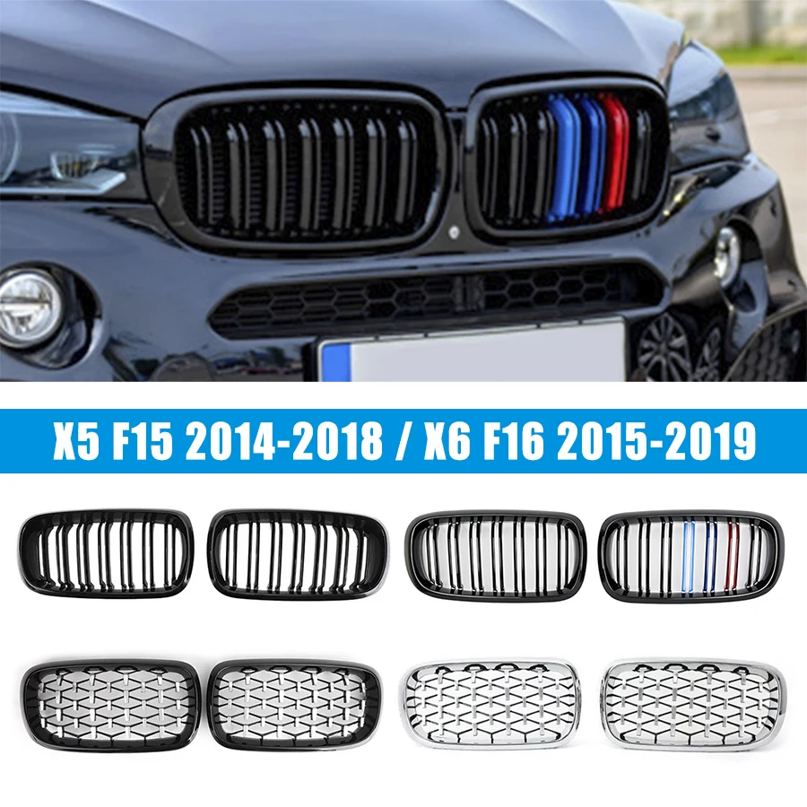 

for BMW X5 F15 sDrive25d 2014-2018 X6 F16 sDrive35i 2015-2019 Car Front Kidney Grills Grille Black Silver Diamond