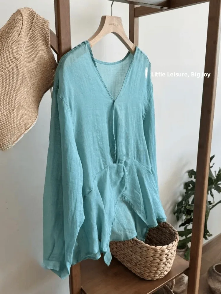 

Slimming Effect Women's irt Loose Fit Artistic Sle Long Sve Casual Wear round Ne Button up Slimming Spring Trend