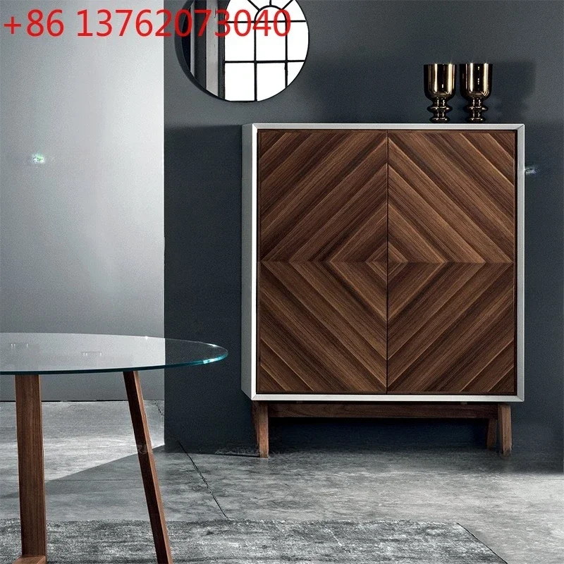 ITALY Italian minimalist wood parquet dining side cabinet Nordic light luxury locker living room wine cabinet high-end