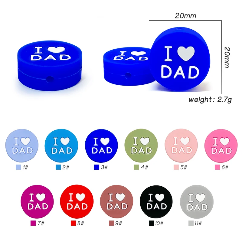 10 stücke Liebe DAD Silikon Perlen Kinder Zahnen Kleinkind Spielzeug Food Grade Silikon Beißringe DIY Schnuller Spielzeug Zubehör