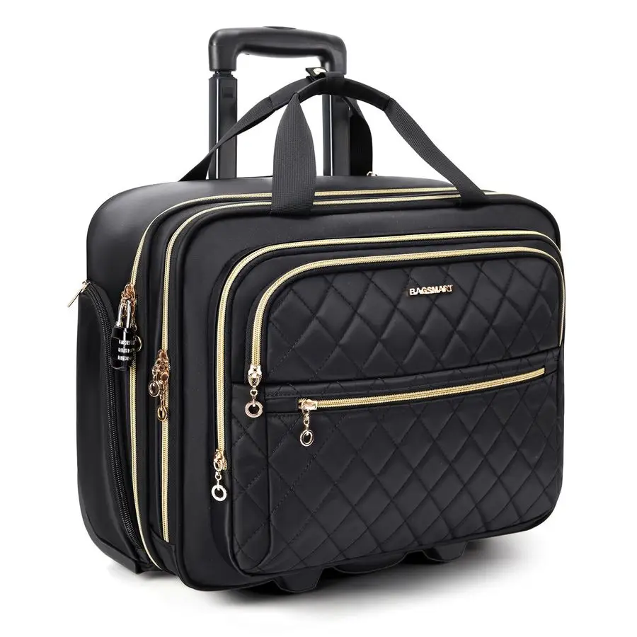 

Womens Rolling Laptop Bag for 15.6 Inch Laptop, Underseat CarryOn Luggage with TSA Lock, Wheeled Computer Briefcase for Travel W