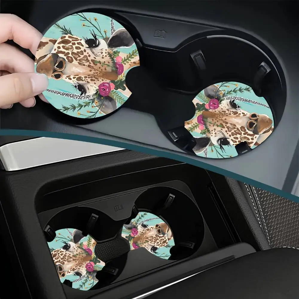 Giraffe EVA Absorbent Car Coasters Fits Car SUV Truck Stylish Auto Interior Accessories