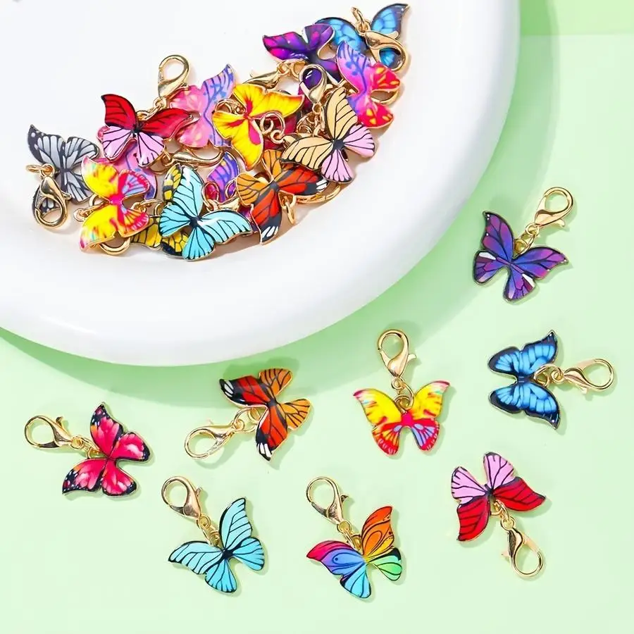 1/5/10/20/50/100pcs of Alloy Colored Printed Butterfly Pendants, Versatile Clasps for Necklaces, Bracelets, Earrings, Keychains,