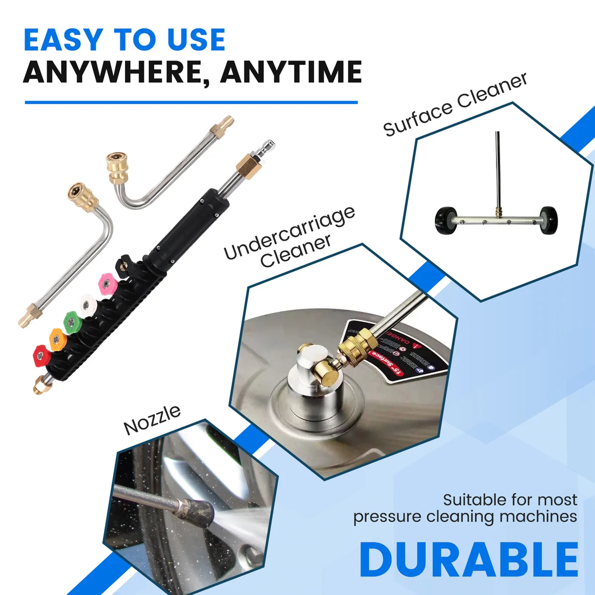 ABKO-Pressure Washer Extension Wand Set - Upgrade Power Washer Lance with Spray Nozzle Tips,Curved Rod, 1/4 Inch Quick Connect,