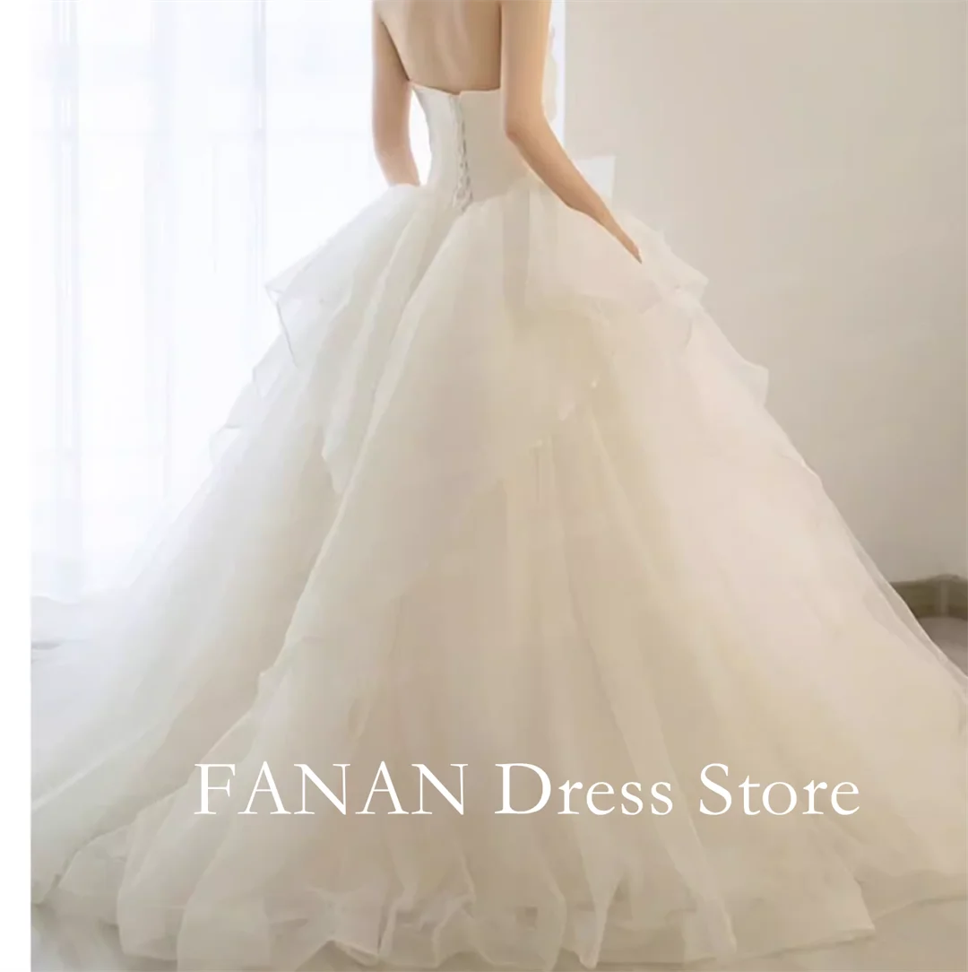 FANAN Customized Korean Strapless Ivory Organza Wedding Dress Elegant A-Line Corset Back Classic Bride Dresses Bridal Gowns