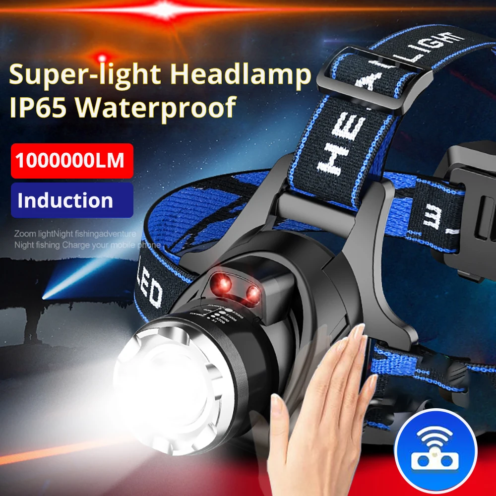 800 Meters Strong light  5LED Sensor Headlight zoom Camping Headlamp Flashlight Powerful waterproof outdoor Night Fishing 18650