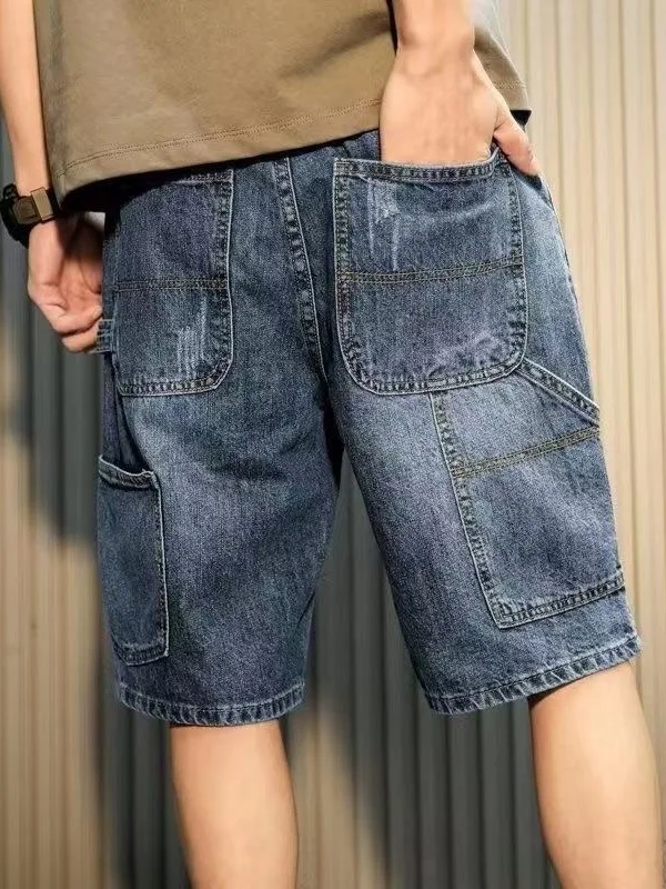 Summer Thin American Casual Workwear Jeans Shorts Men Loose Large Size Straight Tube Trendy Brand Five-Point Pants