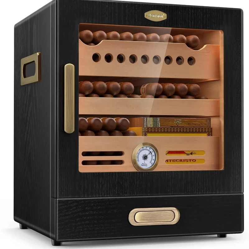 

Cigar Humidor Cabinet, Spanish Cedar Wood Drawer, Precision Hygrometer, 2 Humidifiers and Cigar Accessories Drawer