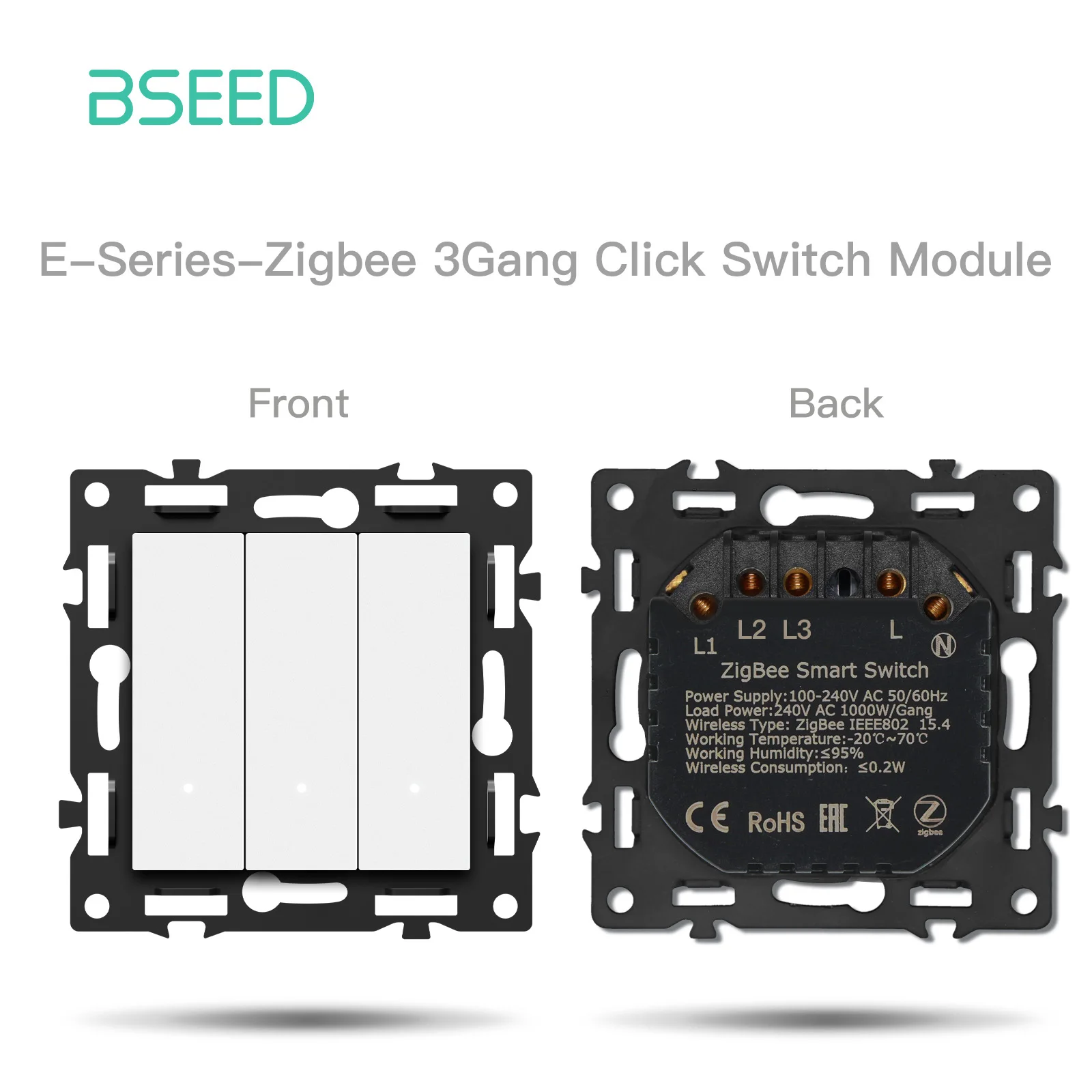 BSEED Zigbee 1/2/3/4-fach Smart-Lichtschalter für Vorhänge und Jalousien, Dimmer-Schalter mit mechanischen Tasten, Steckdosen, USB-C, DIY-Teile, Kunststoffrahmen