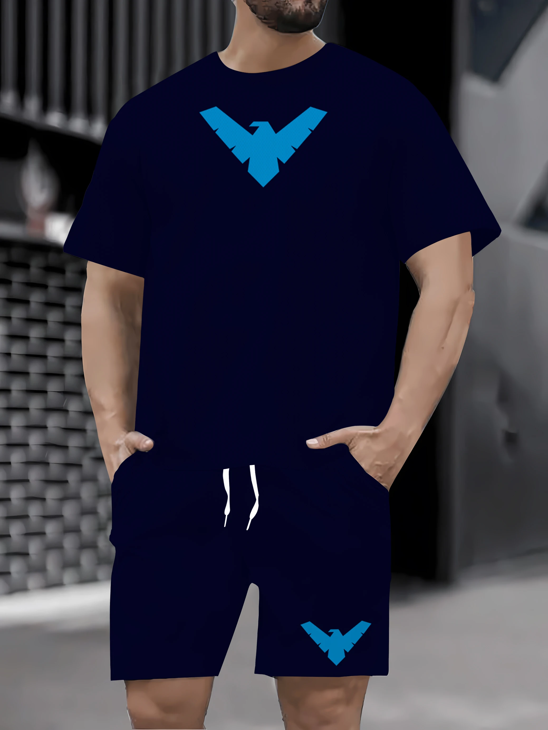

Sports Short Sleeves+Sports Shorts Summer 2D Printed Running Fitness Set Men's Sportswear