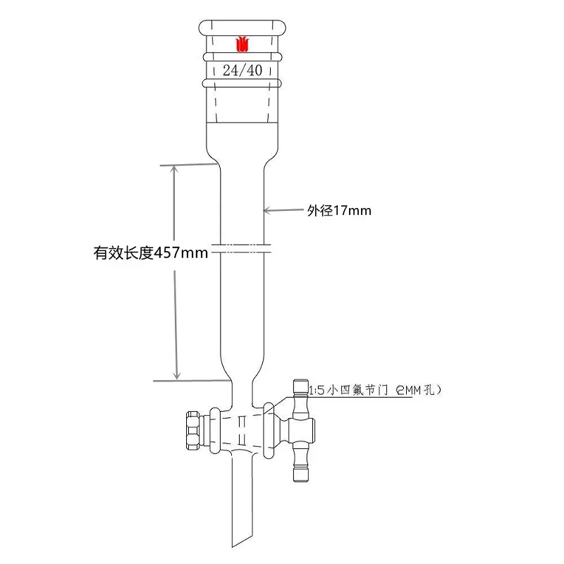 SYNTHWARE Flash chromatography column, No sand plate, Enhanced joint 24/40, 2mm PTFE valve aperture, Borosilicate glass, C184