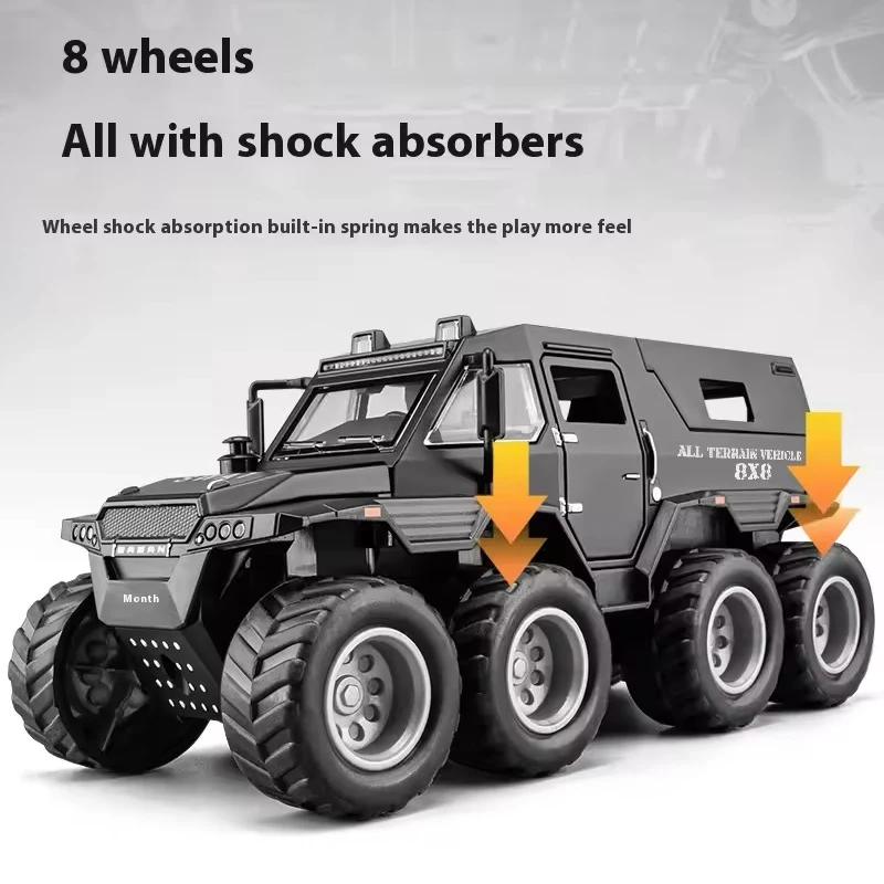 1:32 Veroveraar SUV Mini Speelgoedauto Simulatie Legering Off-Road 8-wielige auto Traagheidsmodel Geluid Lichtgewicht Verjaardagscadeau voor kinderen