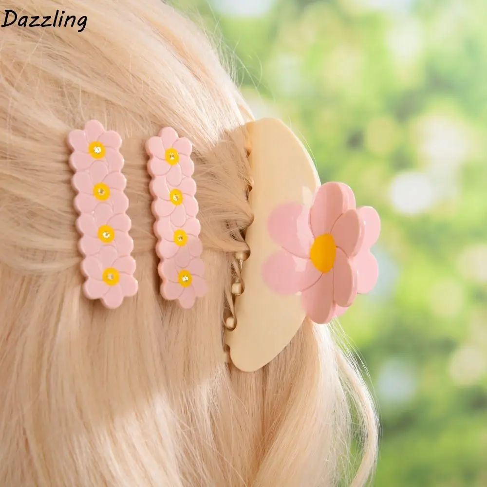 

Colorful Flower Acetate Hair Claw Hairpin Hair Accessories Sakura Barrettes Headwear Rhinestone Acetic Acid Shark Clip Summer