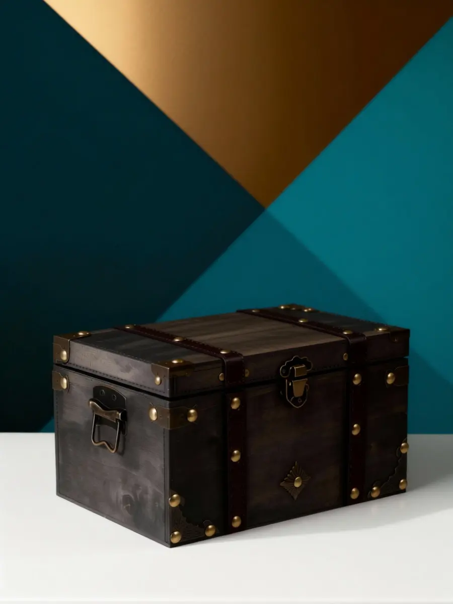 Caja de madera con diseño retro y estilo vintage, ideal para guardar objetos, como joyas, monedas y documentos. También sirve como caja organizadora multifuncional.