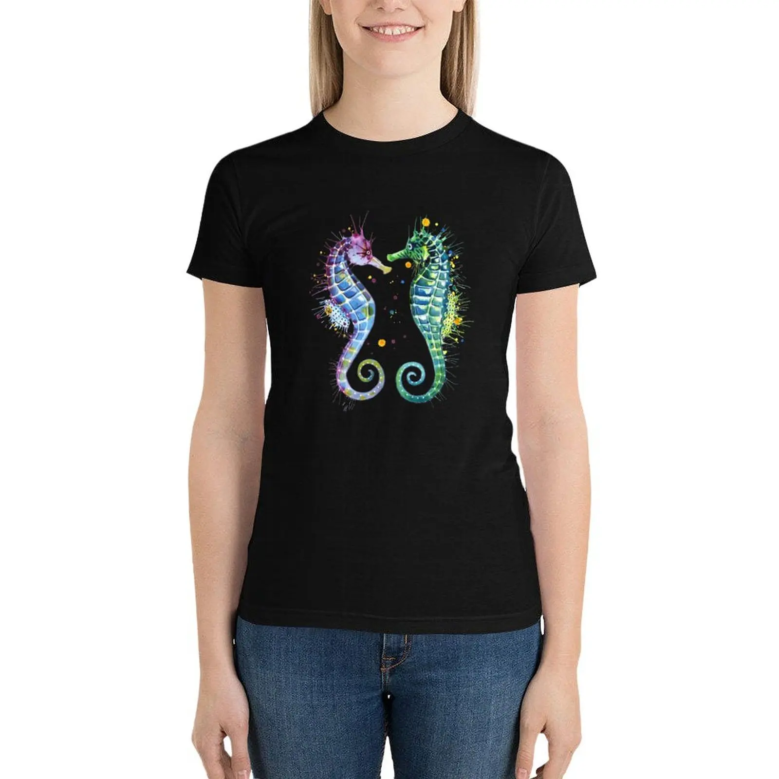 

Guardians of the Sea - Seahorse T-Shirt plus size tops vintage clothes oversized workout t shirts for Women