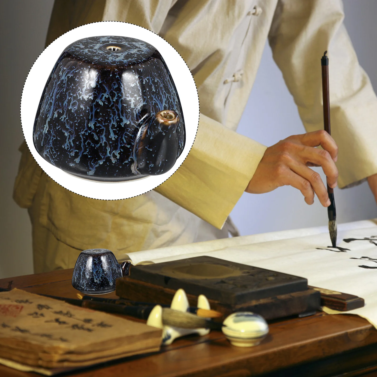 

1Pcs Pottery Water Pot Calligraphy Tool for Ink Stone Grinding Portable Lightweight Art Stationery Chinese Calligraphy Gift