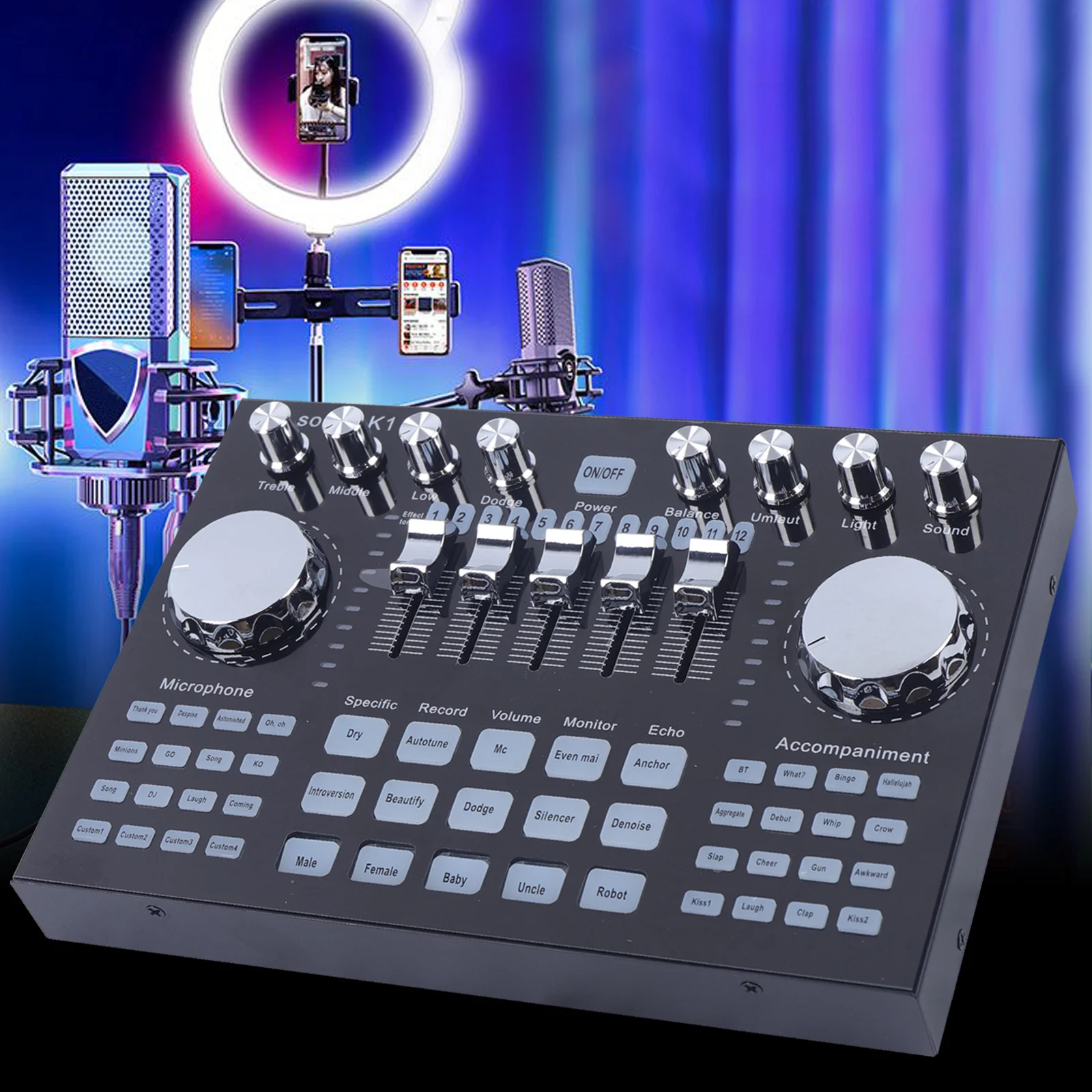 Pro Digital Audio Mixer Live Sound Card Mixing Console for PC Phone Network Live