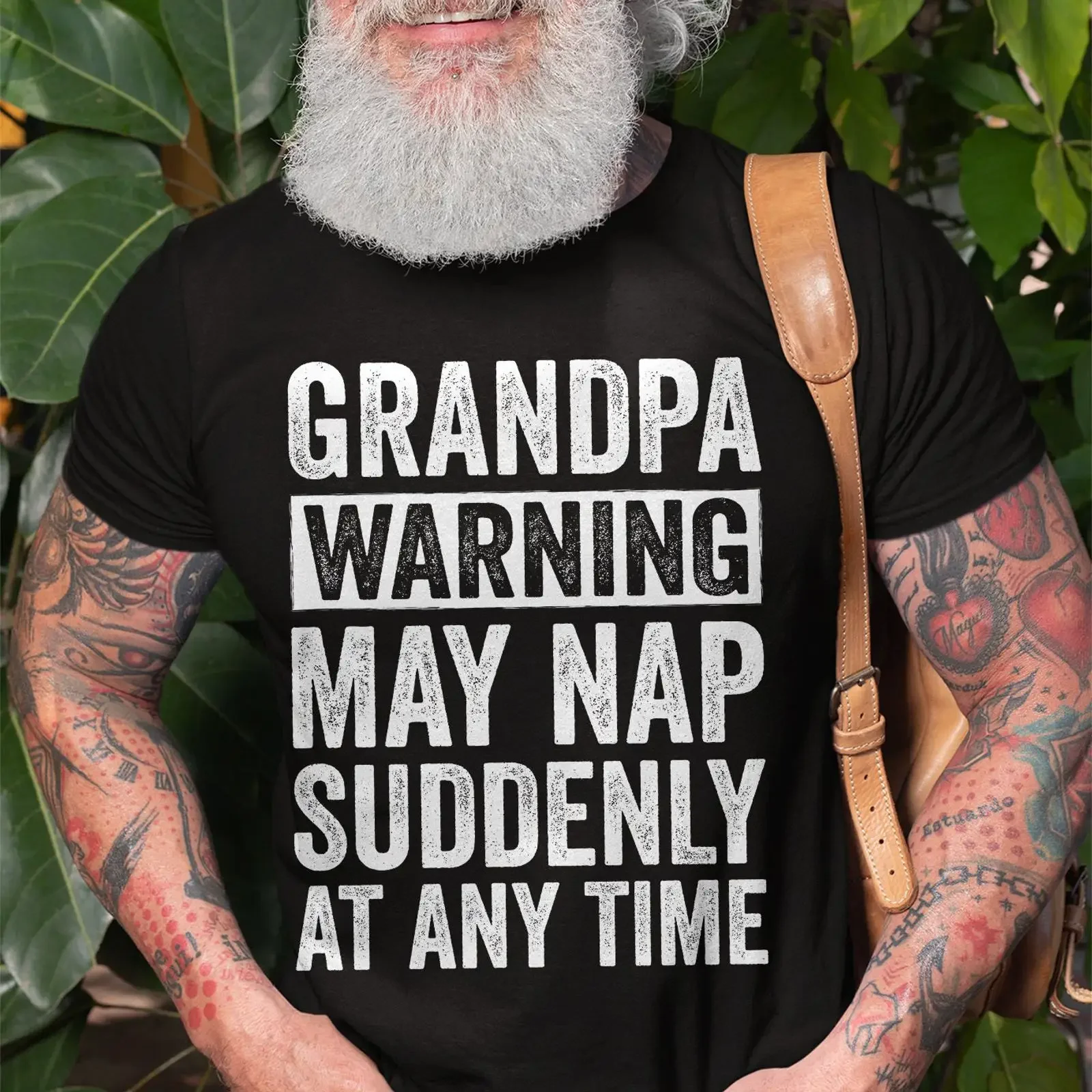 Funny Grandpa Warning May Nap Suddenly T Shirt Men's Cotton Casual Father's Day Grandfather Birthday for Him vintage Washed