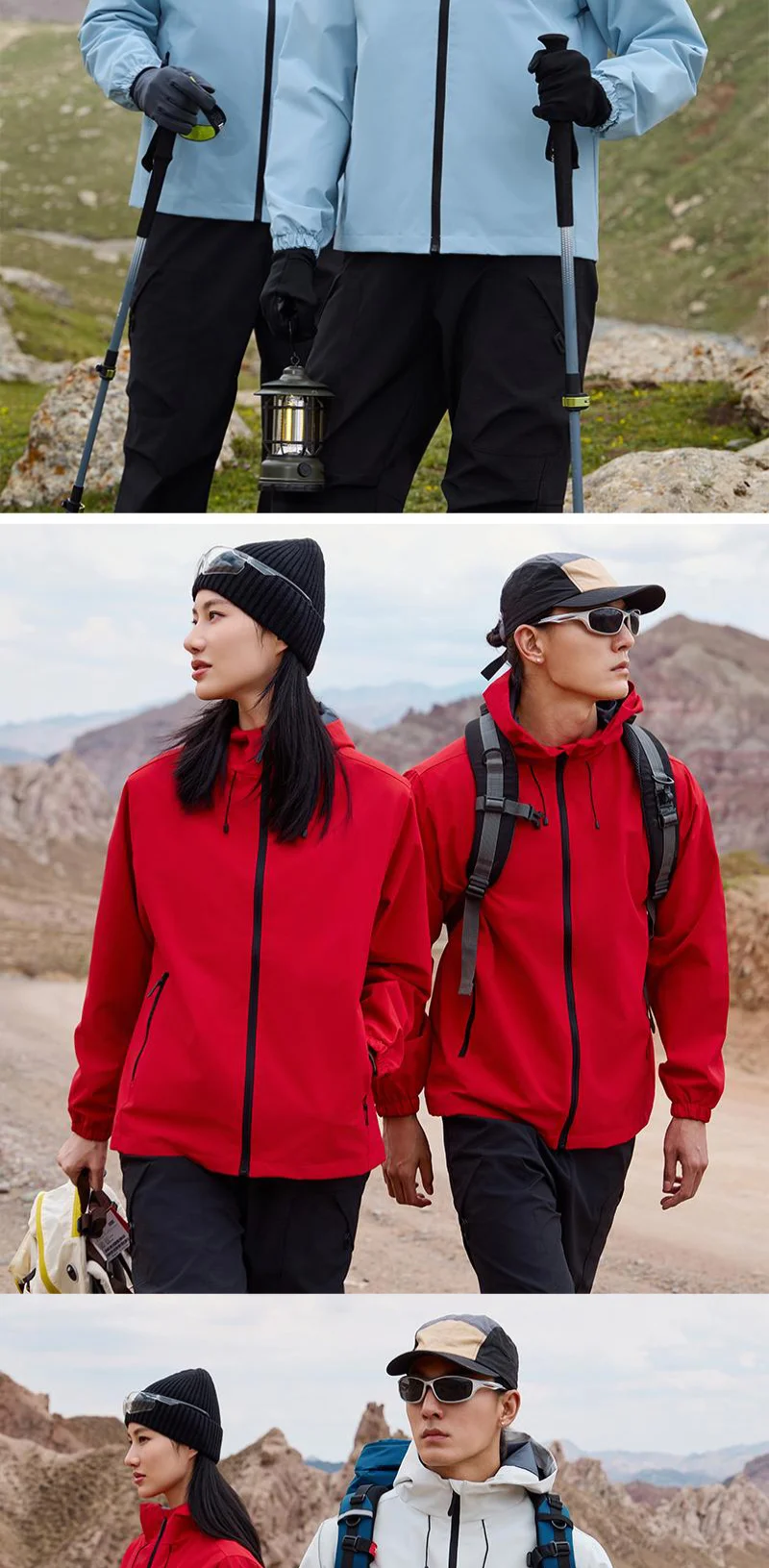 Wasserdichte Wanderjacken, doppelte Stoff-Windjacke, Kapuzenjacke, Schutz, Windjacke, Camping, Klettern, Unisex, Reißverschlussmäntel – Detail 5