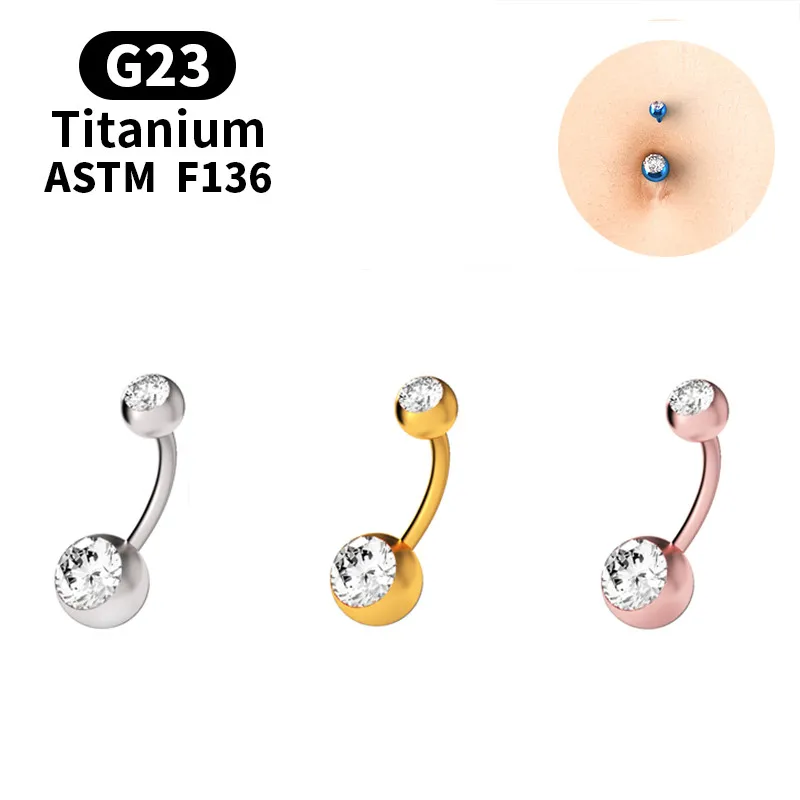 

G23 Titanium 14G Crystal Zircon Belly Button Rings Surgical Body Piercing Rose Gold Color Navel Ring Women Trendy Jewellery