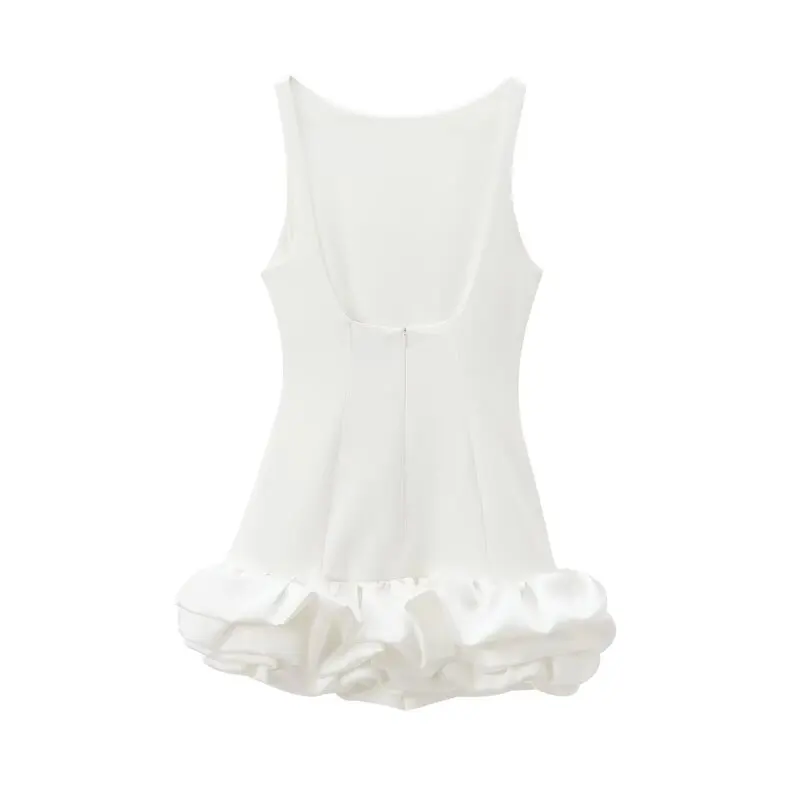 White Sleeveless Strap Short Dress Women's Design Sensation Autumn New Style  Dress Bright Thread Detail H Version Straig...