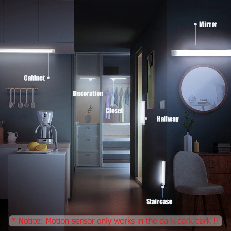 Motion Sensor Light 50/30cm LED Light Bar USB Rechargeable Lamp Night Light Dimmable Type C Lamp for Closet Cabinet Wardrobe