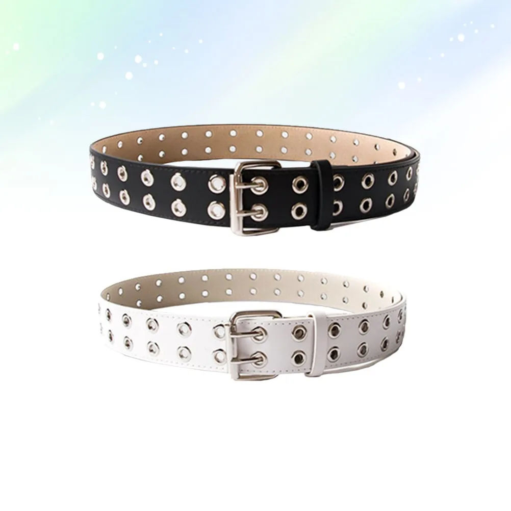 

2 Pcs Double-breasted Belt Adjustable for Men Women Black Jeans Pants Stylish Minimalist buckle