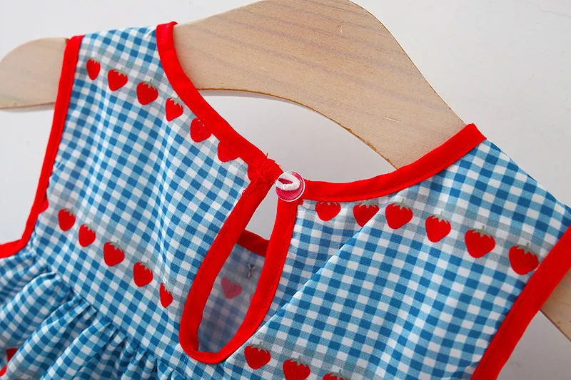 Baby girl's new summer dress with sleeveless round neck plaid heart cherry cotton skirt and diagonal cross bag included image 5