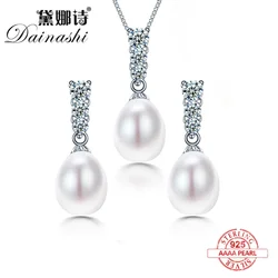 Dainashi New arrival bridal women geometric natural freshwater pearl jewelry set with 925 sterling silver high quality jewelry