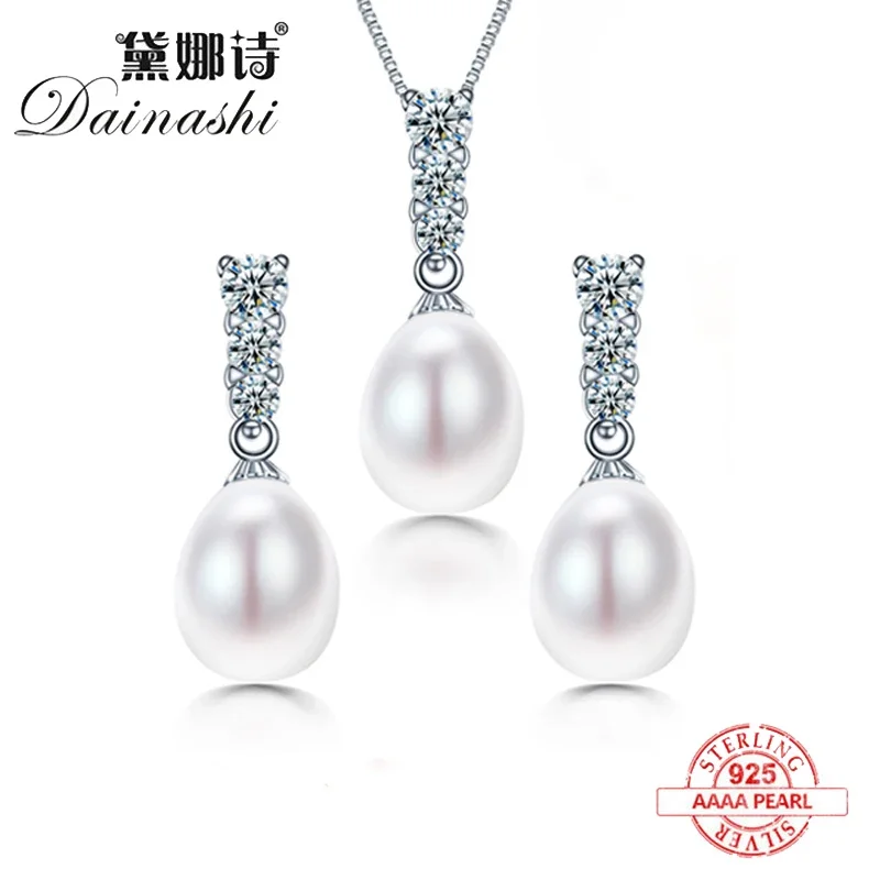 Dainashi New Arrival dla nowożeńców kobiety geometryczny naturalny zestaw biżuterii z pereł słodkowodnych ze srebra próby 925, wysokiej jakości biżuteria
