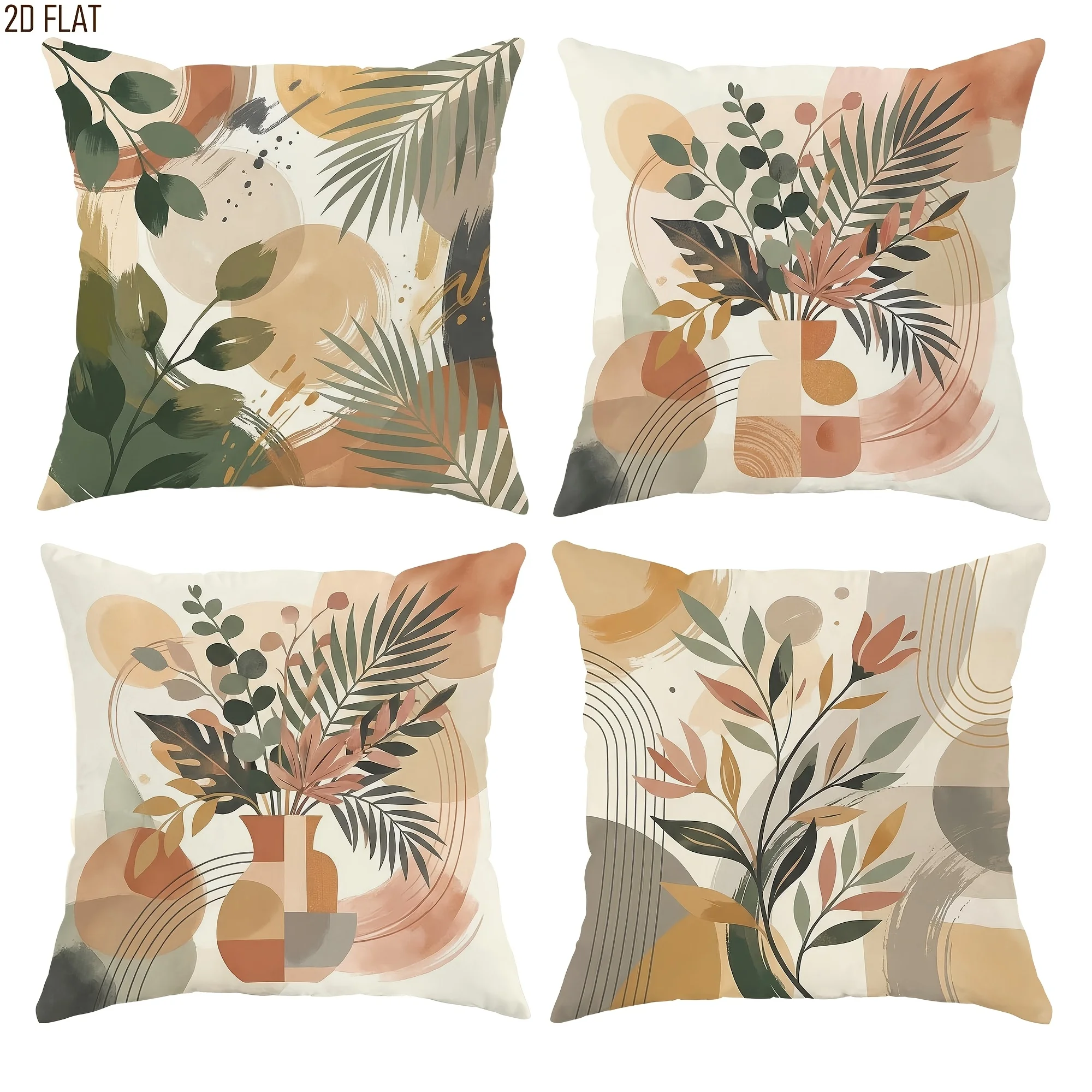 Abstract Tropical Leaf Pillowcase Set Boho Cushion Cover 4pcs 45x45cm Neutral Jungle Print Home Decor