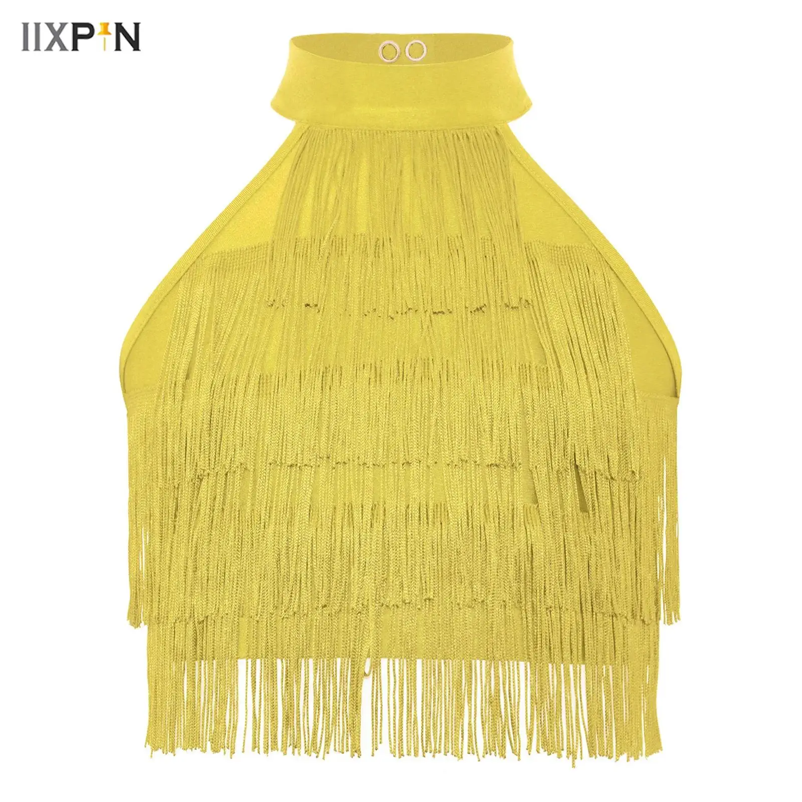 

Kids Girls Salsa Latin Jazz Dance Crop Top Fringe Sleeveless Strappy Back Tiered Tassels Tank Vest StagePerformance Costume